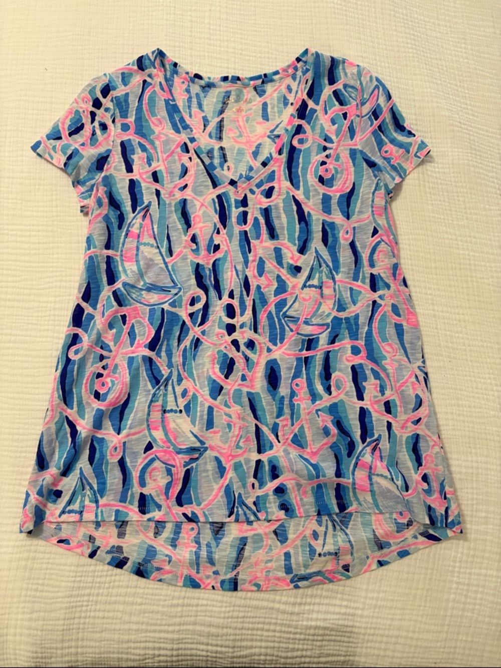 Lilly Pulitzer Blue & Pink V-Neck Short Sleeve Tunic